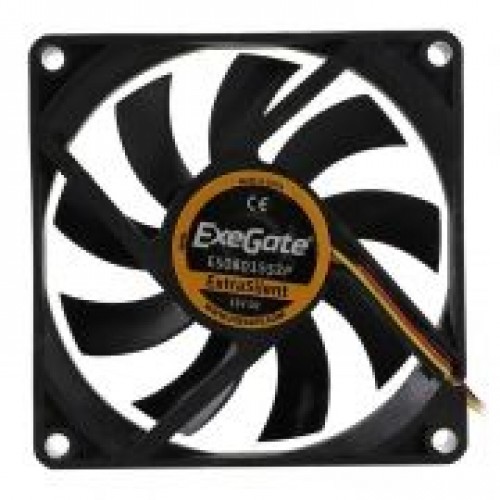 Вентилятор 80 x 80 x 15, 3 pin, 12V, 1600 об/мин, втулка, кабель 30 см, Exegate (ES08015S3P)