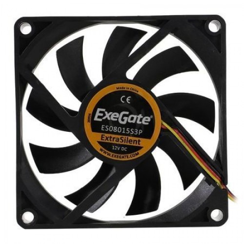 Вентилятор 80 x 80 x 15, 3 pin, 12V, 1600 об/мин, втулка, кабель 30 см, Exegate (ES08015S3P)