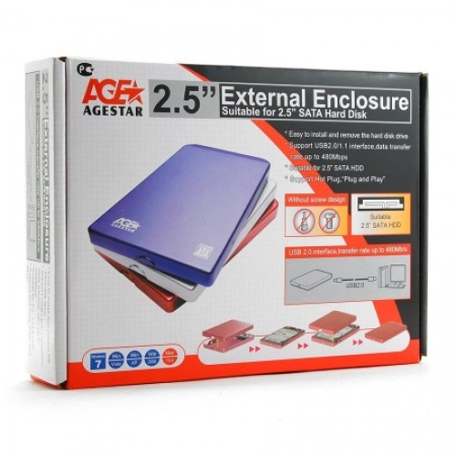 Внешний контейнер для 2.5 HDD S-ATA AgeStar SUB2O1, алюминиевый, серебристый, USB 2.0"