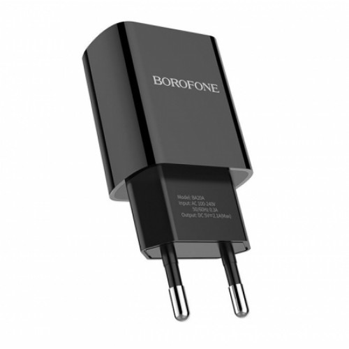 Зарядное устройство Borofone BA20A, 2.1А USB + кабель Lightning, черное