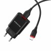 Зарядное устройство Borofone BA20A, 2.1А USB + кабель Lightning, черное