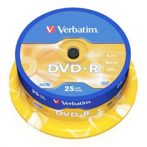 Диск DVD-R Verbatim 4,7 Gb 16x, Cake Box, 25шт (43522)