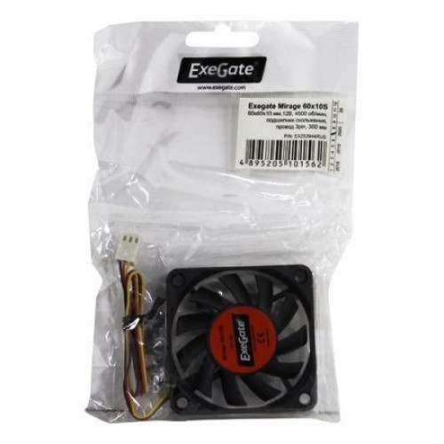 Вентилятор 60 x 60 x 10, 3 pin, 12V, втулка, кабель 30 см, Exegate (EX06010S3P)