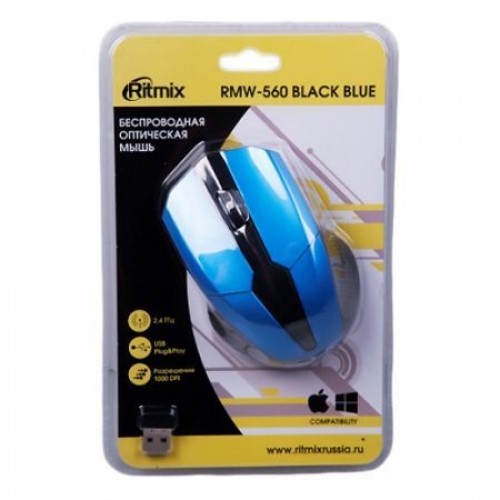 Мышь беспроводная Ritmix RMW-560 Black/Blue USB