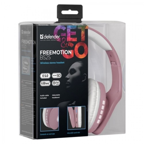 Гарнитура Bluetooth Defender B525 FreeMotion, MP3, FM, розово-белая (63528)