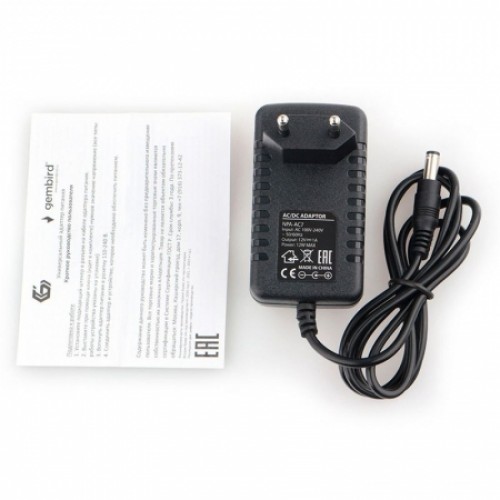 Адаптер питания Gembird NPA-AC7, 12В/1А, штекер 5,5х2,5 мм, положит. полярность (+)