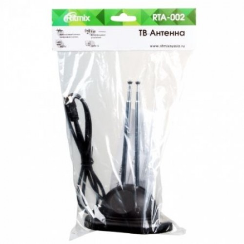 Антенна комнатная для ТВ, VHF/UHF/FM, DVB-T2, пассивная, Ritmix RTA-002