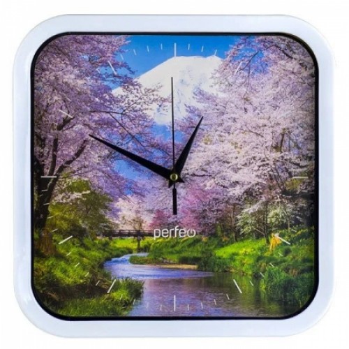 Настенные часы Perfeo PF-WC-004, квадратные, 28x28 см, белый корпус / сакура циферблат (PF_C3068)