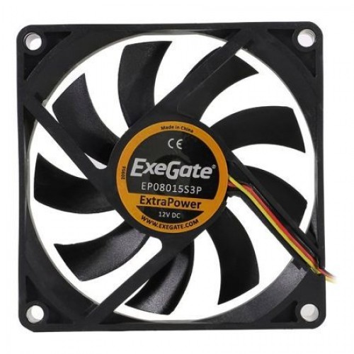 Вентилятор 80 x 80 x 15, 3 pin, 12V, 2500 об/мин, втулка, кабель 30 см, Exegate (EP08015S3P)