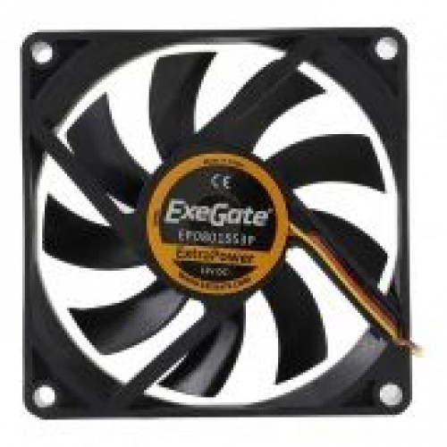 Вентилятор 80 x 80 x 15, 3 pin, 12V, 2500 об/мин, втулка, кабель 30 см, Exegate (EP08015S3P)