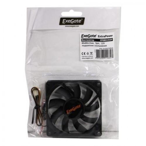 Вентилятор 80 x 80 x 15, 3 pin, 12V, 2500 об/мин, втулка, кабель 30 см, Exegate (EP08015S3P)