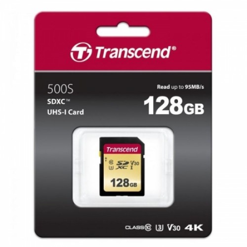 Карта памяти SDXC 128Gb Transcend 500S Class 10 U3 V30 (TS128GSDC500S)