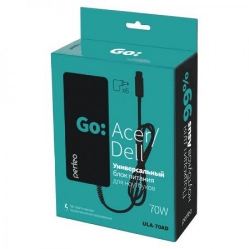 Адаптер питания для ноутбука ACER/DELL, 70Вт 19/19.5В, 6 штекеров, Perfeo ULA-70AD (PF_A4639)