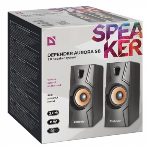 Колонки Defender Aurora S8, 8 Вт, питание от USB, черные (65408)