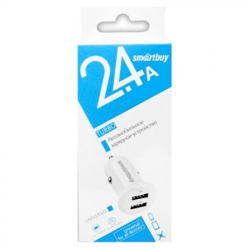 Зарядное автомобильное устройство Smartbuy TURBO, 2.4A+1A 2xUSB, белое (SBP-2025)