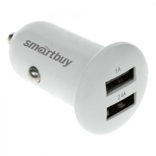 Зарядное автомобильное устройство Smartbuy TURBO, 2.4A+1A 2xUSB, белое (SBP-2025)