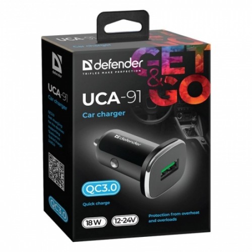 Зарядное автомобильное устройство Defender UCA-91, 18 Вт, QC3.0 USB (83830)
