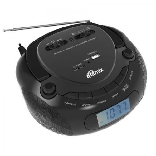 Мини аудио система Ritmix RBB-030BT, MP3, FM/AM/SW1/SW2, AUX, Bluetooth, черная