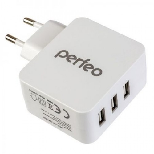 Зарядное устройство Perfeo CUBE 3, 4.8A, 3xUSB, белое (PF_A4134)