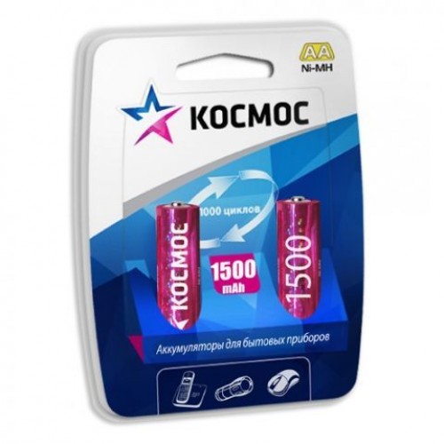Аккумулятор AA Космос HR6-2BL 1500мА/ч Ni-Mh, 2шт, блистер