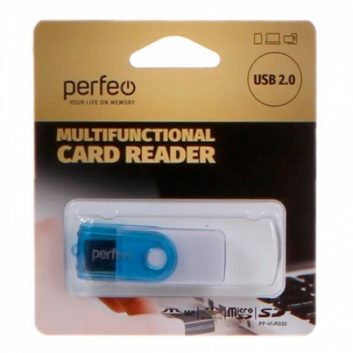 Карт-ридер внешний USB Perfeo PF-VI-R020 SD/MicroSD/MS/M2, синий (PF_С3786)