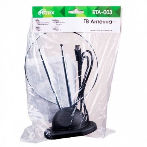 Антенна комнатная для ТВ, VHF/UHF/FM, DVB-T2, пассивная, Ritmix RTA-003