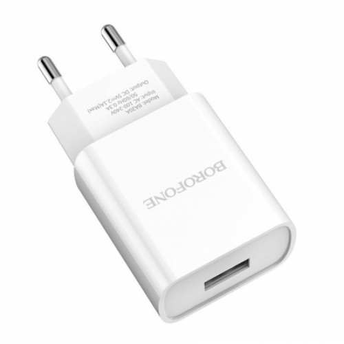 Зарядное устройство Borofone BA20A, 2.1А USB, белое