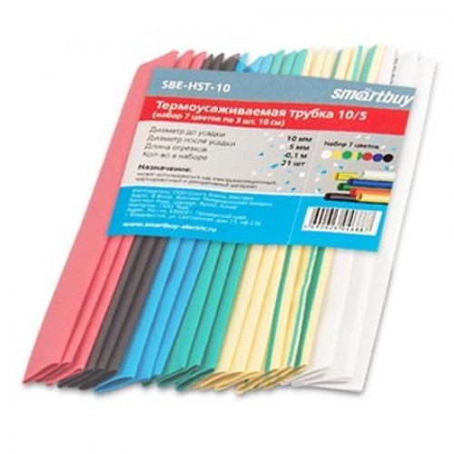 Набор термоусадочных трубок 10/5, 7 цветов по 3 шт, 10 см, Smartbuy (SBE-HST-10)