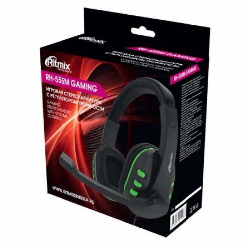 Гарнитура Ritmix RH-555M, игровая, чёрно-зелёная