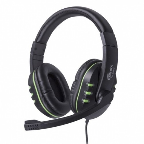 Гарнитура Ritmix RH-555M, игровая, чёрно-зелёная