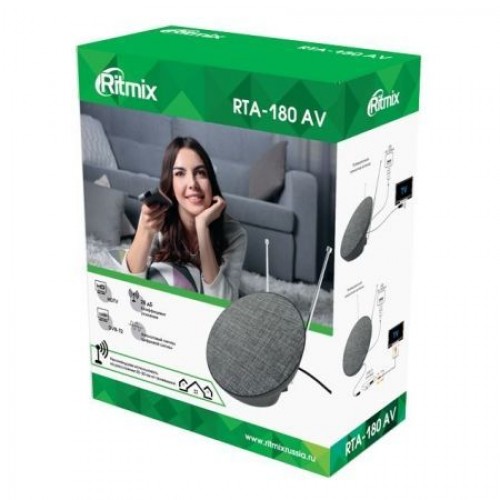 Антенна комнатная для ТВ, VHF/UHF/FM, DVB-T2, активная, Ritmix RTA-180 AV