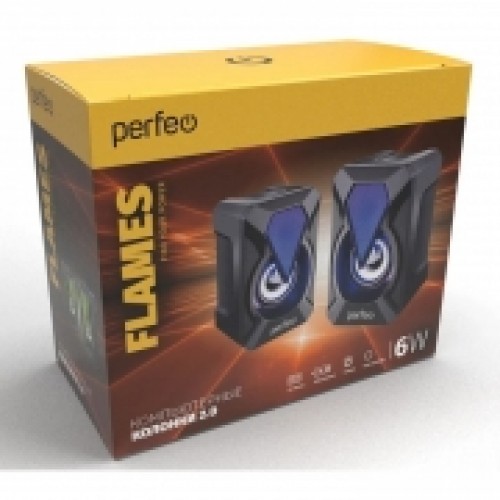 Колонки Perfeo Flames, 6 Вт, подсветка, питание от USB, черные (PF_A4439)
