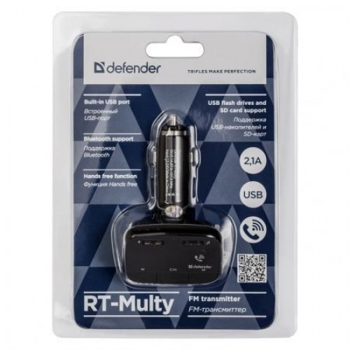 Автомобильный FM-трансмиттер Defender RT-Multy BT/HF, Bluetooth, USB 2.1A (68009)