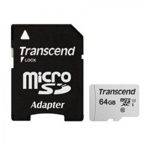 Карта памяти Micro SDXC 64Gb Transcend 300S Class 10 UHS-I U1+ адаптер SD (TS64GUSD300S-A)