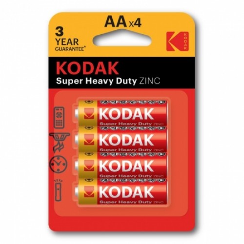 Батарейка AA Kodak Super Heavy Duty R6 солевая, 4 шт, блистер