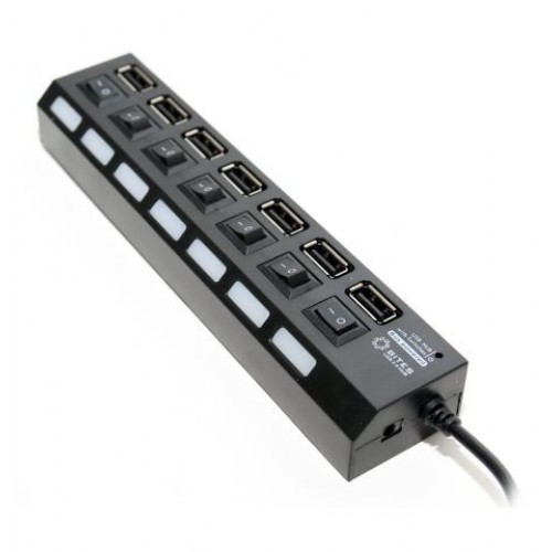 HUB 7-port 5bites HB27-203PBK Black USB 2.0 с блоком питания 2A, индивидуальные выключатели