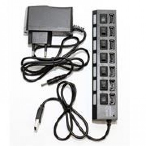 HUB 7-port 5bites HB27-203PBK Black USB 2.0 с блоком питания 2A, индивидуальные выключатели