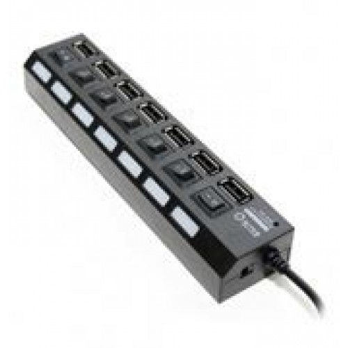 HUB 7-port 5bites HB27-203PBK Black USB 2.0 с блоком питания 2A, индивидуальные выключатели