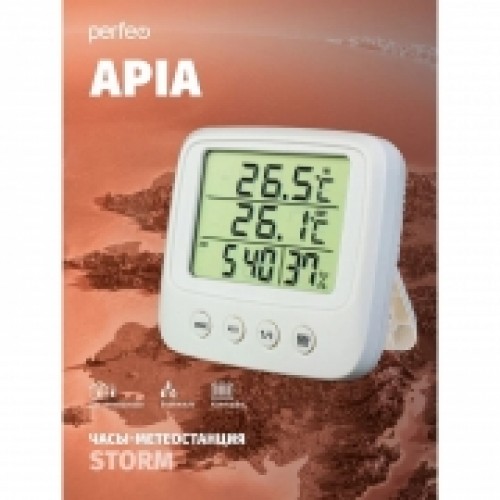 Метеостанция Perfeo PF-CX-0828A Apia с часами и будильником, белая (PF_C3666)