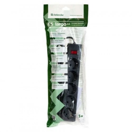 Сетевой фильтр Defender ES largo, 3 м, черный (99498)