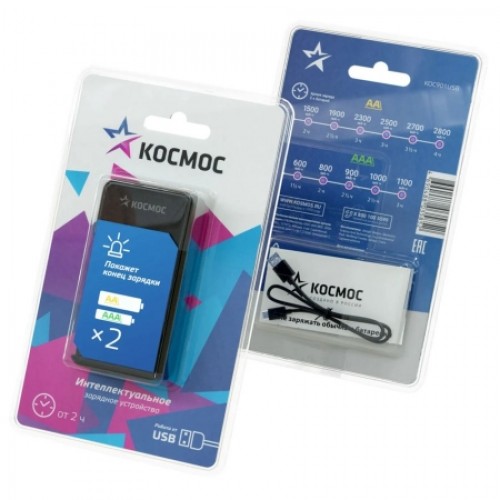 Зарядное устройство Космос KOC901USB, 1-2 AA/AAA, автоотключение, питание от USB