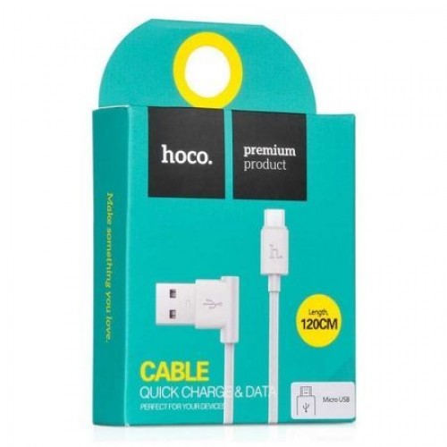 Кабель USB 2.0 Am=>micro B - 1.2 м, угловой, белый, Hoco UPM10