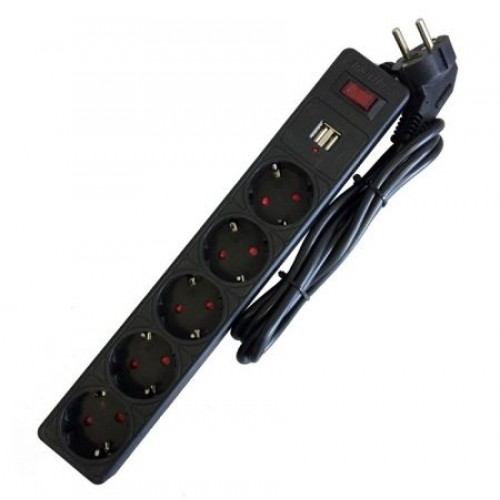 Сетевой фильтр Smartbuy ONE 2.2 кВт 10A, 1.8 м, 5 розеток, USB, черный (SBSP-18U-K)