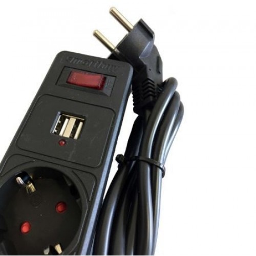 Сетевой фильтр Smartbuy ONE 2.2 кВт 10A, 1.8 м, 5 розеток, USB, черный (SBSP-18U-K)