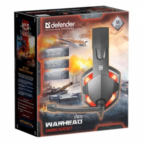 Гарнитура Defender G-370 Warhead, игровая, подсветка, чёрно-красная (64037)