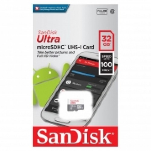 Карта памяти Micro SDHC 32Gb SanDisk Ultra Class 10 UHS-I, 100 Мб/с (SDSQUNR-032G-GN3MN)