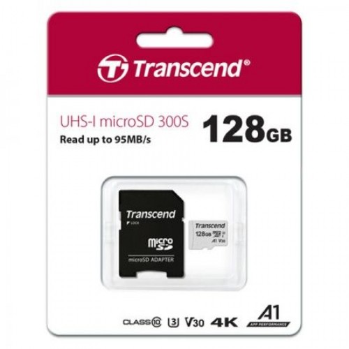 Карта памяти Micro SDXC 128Gb Transcend 300S Class 10 UHS-I U3, 100/40 Мб/c + адаптер SD