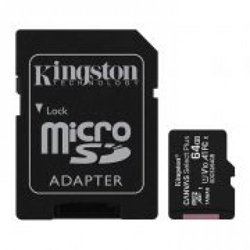 Карта памяти Micro SDXC 64Gb Kingston Class 10 Canvas Select + UHS-I U1 A1, 100 Мб/с + адаптер SD