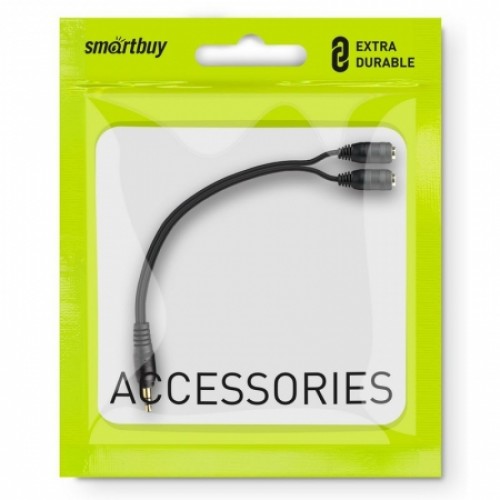 Адаптер аудио разветвитель 3.5 stereo plug -> 2x3.5 stereo jack, черный, Smartbuy (A214)