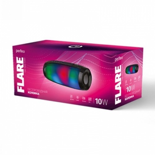 Bluetooth колонка Perfeo FLARE, 10 Вт, MP3/FM/AUX, подсветка, чёрная (PF_B4702)